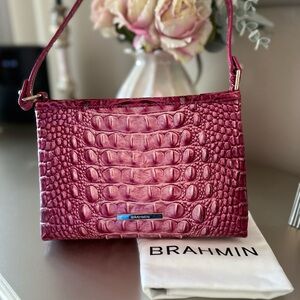 Brahmin Fuchsia Croc-Embossed Shoulder Bag
